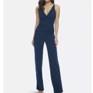 NWT Dress The Population Navy Blue Sam Ruched V Neck Jumpsuit Size XS